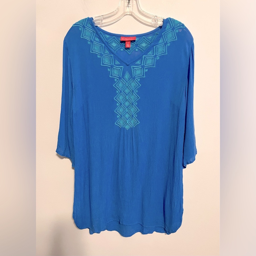 Lilly Pulitzer for Target Blue Embroidered 3/4 Sleeve Tunic Top Coverup size XL